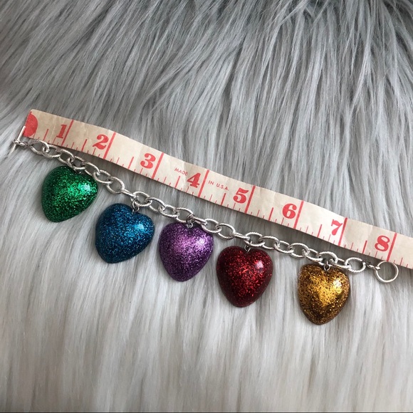 Rainbow Glitter Resin Heart 80s Charm Bracelet 💕 - Picture 7 of 7